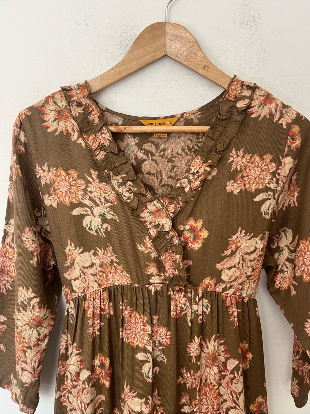 April Cornell Brown Floral Prairie Dress Cottagecore Boho Size S - Picture 4 of 13